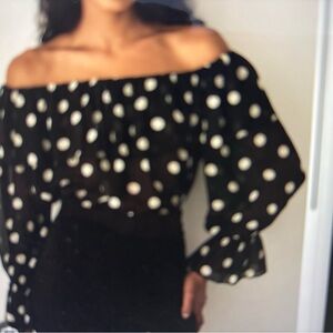 Doen Black and White Vivian Polka Dot Off-Shoulder Blouse